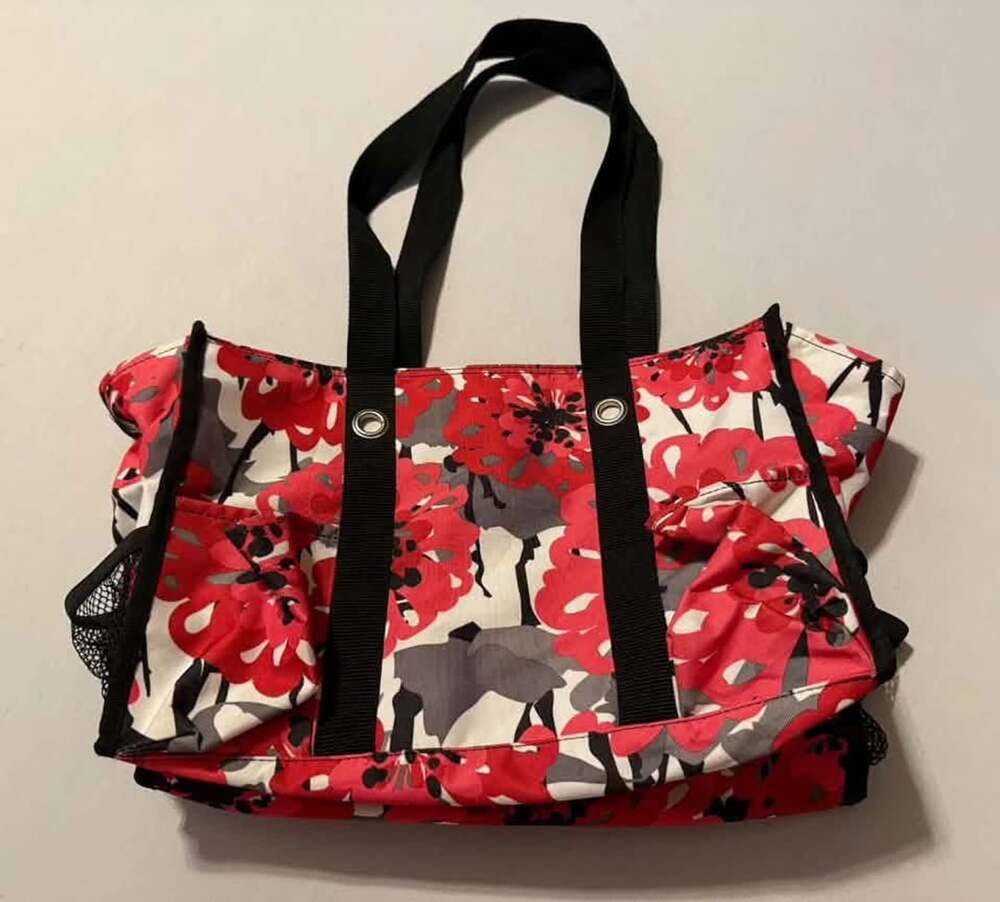 Thirty-One Gifts 5-Pocket Zip-Top Tote Bag Red Floral